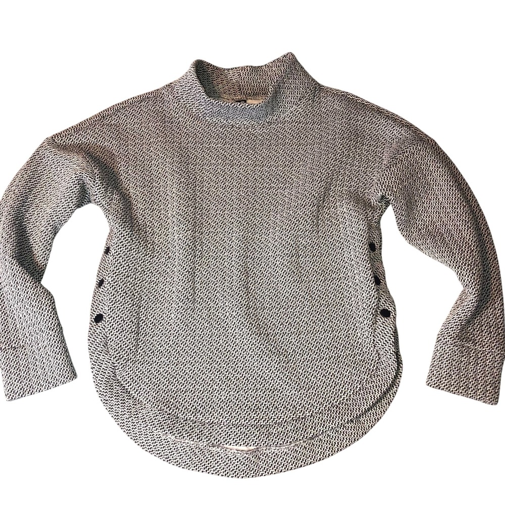 GapFit Womens Jacquard Pullover Mock Neck Sweater Sz Small Black Boxy Side Snap